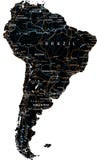Haute carte de route détaillée de l'Amérique du Sud avec l'étiquetage - noir illustration stock Haute carte de route détaillée de l'Amérique du Sud avec l'étiquetage - noir illustration stock
