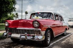 HDR Cuba red american Oldtimer parked in Varadero Royalty Free Stock Images HDR Cuba red american Oldtimer parked in Varadero Royalty Free Stock Images