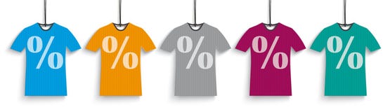 5 Colored Discount T-Shirts Header stock illustration 5 Colored Discount T-Shirts Header stock illustration