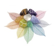 Healing Chakra Crystals on Leaves