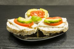 Healthy And Dietary Sandwiches - Rice Cake With Cheese, Tomato A Healthy And Dietary Sandwiches - Rice Cake With Cheese, Tomato A