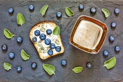 Healthy breakfast, snack, Delicious, Toast, blueberries, chia se stock photos Healthy breakfast, snack, Delicious, Toast, blueberries, chia se stock photos