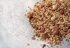 Healthy breakfast, vegan vegetarian granola made of green buckwheat with nuts and pumpkin seeds royalty free stock photography Healthy breakfast, vegan vegetarian granola made of green buckwheat with nuts and pumpkin seeds royalty free stock photography
