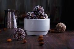 Healthy energy balls with nuts, dates, honey and sesame royalty free stock image Healthy energy balls with nuts, dates, honey and sesame royalty free stock image