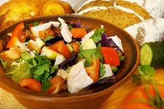 Healthy food. Ceramic bowl with salad with fresh vegetables. Rural kitchen table. royalty free stock images Healthy food. Ceramic bowl with salad with fresh vegetables. Rural kitchen table. royalty free stock images