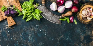 Healthy food cooking background over grunge dark blue plywood texture Stock Photo Healthy food cooking background over grunge dark blue plywood texture Stock Photo