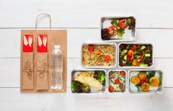 Healthy food delivery, daily meals top view, copy space royalty free stock images Healthy food delivery, daily meals top view, copy space royalty free stock images