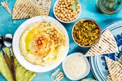 Healthy Homemade Creamy Hummus with Olive Oil and Pita . stock photo Healthy Homemade Creamy Hummus with Olive Oil and Pita . stock photo