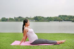 Healthy pregnant woman doing yoga in nature outdoors stock image Healthy pregnant woman doing yoga in nature outdoors stock image