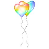 Heart balloons LGBT love romantic icon. Couple rainbow watercolor flying balloons in shape of heart
