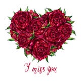 Heart of flowers peonies. Valentine`s day card stock illustration Heart of flowers peonies. Valentine`s day card stock illustration