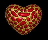 Heart made of golden shining metallic 3D with red glass isolated on black background. Royalty Free Stock Images Heart made of golden shining metallic 3D with red glass isolated on black background. Royalty Free Stock Images