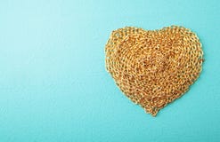 Heart Made With Gold Chain Wood Texture Royalty Free Stock Photo