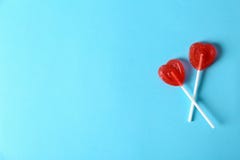 Heart Shaped Lollipops And Space Text Color Background Royalty Free Stock Image Heart Shaped Lollipops And Space Text Color Background Royalty Free Stock Image