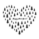 Heart stylized with grunge Christmas trees with text Happy New Year! Winter holiday greeting card. Vector Illustration. Stock Image Heart stylized with grunge Christmas trees with text Happy New Year! Winter holiday greeting card. Vector Illustration. Stock Image