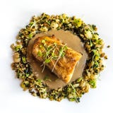 Heerlijke visschotel bij gastronomisch restaurant stock afbeelding Heerlijke visschotel bij gastronomisch restaurant stock afbeelding