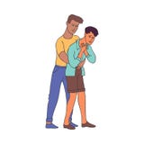 Heimlich maneuver vector illustration - young man saving life of boy performing abdominal thrusts in sketch style. stock illustration Heimlich maneuver vector illustration - young man saving life of boy performing abdominal thrusts in sketch style. stock illustration