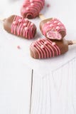 Helado de fresa cubierto con el chocolate por un día de tarjeta del día de San Valentín fotografía de archivo libre de regalías Helado de fresa cubierto con el chocolate por un día de tarjeta del día de San Valentín fotografía de archivo libre de regalías