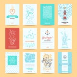Hello-de Kaarten van de de Zomergroet, Nautic-Illustraties stock illustratie Hello-de Kaarten van de de Zomergroet, Nautic-Illustraties stock illustratie