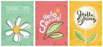 Hello-inzameling van de lente de seizoengebonden banners vector illustratie Hello-inzameling van de lente de seizoengebonden banners vector illustratie