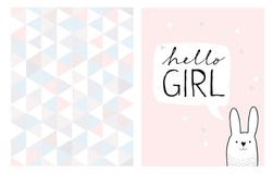 Hello-Meisjeshand Getrokken Kaart en Onregelmatig Driehoeken Vectorpatroon royalty-vrije illustratie Hello-Meisjeshand Getrokken Kaart en Onregelmatig Driehoeken Vectorpatroon royalty-vrije illustratie