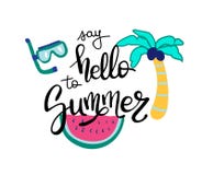 Hello Summer. Summer quote. Handwritten for holiday greeting cards. Hand drawn illustration. Handwritten lettering. Hand Stock Images Hello Summer. Summer quote. Handwritten for holiday greeting cards. Hand drawn illustration. Handwritten lettering. Hand Stock Images