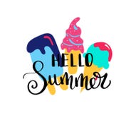 Hello Summer. Summer quote. Handwritten for holiday greeting cards. Hand drawn illustration. Handwritten lettering. Hand Stock Images Hello Summer. Summer quote. Handwritten for holiday greeting cards. Hand drawn illustration. Handwritten lettering. Hand Stock Images