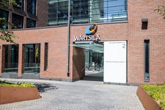Wärtsilä head office building in summer in Ruoholahti. Wärtsilä produce various products in