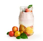 Hemlagad yoghurt med körsbärsröda plommoner Arkivbilder Hemlagad yoghurt med körsbärsröda plommoner Arkivbilder