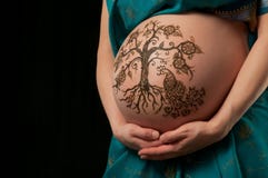 Henna Tree of Life on Pregnant Woman's Belly