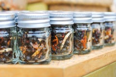 Herbs in glass bottles royalty free stock photos Herbs in glass bottles royalty free stock photos