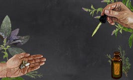 Herbs and Medicine Illustration with Hand and Pipette Vector Illustration Herbs and Medicine Illustration with Hand and Pipette Vector Illustration