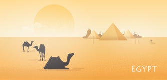 Herrliche Ägypten-Wüstenlandschaft mit Schattenbildern von den Kamelen, die gegen Giseh-Pyramidenkomplex, Statue von stehen und l lizenzfreie abbildung Herrliche Ägypten-Wüstenlandschaft mit Schattenbildern von den Kamelen, die gegen Giseh-Pyramidenkomplex, Statue von stehen und l lizenzfreie abbildung