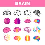 Hersenen, de Vector Lineaire Geplaatste Pictogrammen van het Neurologieorgaan vector illustratie Hersenen, de Vector Lineaire Geplaatste Pictogrammen van het Neurologieorgaan vector illustratie