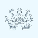 Herstellermeester met het embleem vectorillustratie van het zes handenpictogram royalty-vrije illustratie Herstellermeester met het embleem vectorillustratie van het zes handenpictogram royalty-vrije illustratie