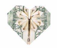 Herz des Origamis vom Dollar Origami des Geldes Dollar faltete sich in das Herz, das auf weißem Hintergrund lokalisiert wurde lizenzfreies stockfoto Herz des Origamis vom Dollar Origami des Geldes Dollar faltete sich in das Herz, das auf weißem Hintergrund lokalisiert wurde lizenzfreies stockfoto