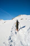Het alpiene ski reizen naar de top stock foto Het alpiene ski reizen naar de top stock foto