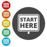 Het begin ondertekent hier, begint hier pictogram, knoopt hier het Begin dicht royalty-vrije illustratie Het begin ondertekent hier, begint hier pictogram, knoopt hier het Begin dicht royalty-vrije illustratie