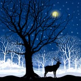 Het boslandschap van de sneeuwwinter met deers. Abstracte illustratie van de winterbos. vector illustratie Het boslandschap van de sneeuwwinter met deers. Abstracte illustratie van de winterbos. vector illustratie
