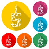 Het branden de verjaardag schouwt nummer 5 pictogram, geplaatste kleurenpictogrammen stock illustratie Het branden de verjaardag schouwt nummer 5 pictogram, geplaatste kleurenpictogrammen stock illustratie