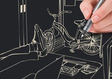 het bureaulijnen van de handtekening in negatief (witte lijnen en donkere achtergrond) Royalty-vrije Stock Fotografie