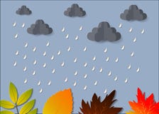 Het Concept is Regenachtige seizoenparaplu in de lucht met wolk en het regendocument sneed stijl Vector ontwerpelement stock illustratie Het Concept is Regenachtige seizoenparaplu in de lucht met wolk en het regendocument sneed stijl Vector ontwerpelement stock illustratie