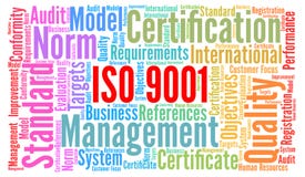 Het concept van de van certificatie ISO 9001 woordwolk stock illustratie Het concept van de van certificatie ISO 9001 woordwolk stock illustratie