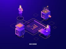 Het concept van de gegevensvisualisatie, het isometrische pictogram van het mensengroepswerk, samenwerking, serverruimte, program stock illustratie Het concept van de gegevensvisualisatie, het isometrische pictogram van het mensengroepswerk, samenwerking, serverruimte, program stock illustratie