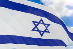 het 3D teruggeven van de vlag die van Israël op blauwe hemelachtergrond golven vector illustratie het 3D teruggeven van de vlag die van Israël op blauwe hemelachtergrond golven vector illustratie
