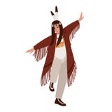 Het dansen Indiaan die etnische kleren dragen Mens die rituele dans van inheemse volkeren van Amerika uitvoeren mannetje royalty-vrije illustratie Het dansen Indiaan die etnische kleren dragen Mens die rituele dans van inheemse volkeren van Amerika uitvoeren mannetje royalty-vrije illustratie