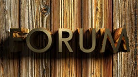 Het FORUMmessing schrijft op houten bagkround - het 3D teruggeven Stock Afbeelding Het FORUMmessing schrijft op houten bagkround - het 3D teruggeven Stock Afbeelding