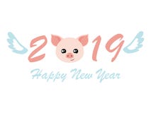 Het gelukkige ontwerp van de Nieuwjaar 2019 kaart met het gezicht van beeldverhaalvarkens Chinees symbool van het jaar van 2019 V stock illustratie Het gelukkige ontwerp van de Nieuwjaar 2019 kaart met het gezicht van beeldverhaalvarkens Chinees symbool van het jaar van 2019 V stock illustratie