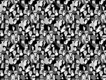 Het grote zwart-witte naadloze patroon van menigte gelukkige mensen stock illustratie Het grote zwart-witte naadloze patroon van menigte gelukkige mensen stock illustratie