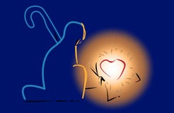 Het hart van zuigelingsjesus in trog met het gloeien licht op knielende herder vector illustratie Het hart van zuigelingsjesus in trog met het gloeien licht op knielende herder vector illustratie